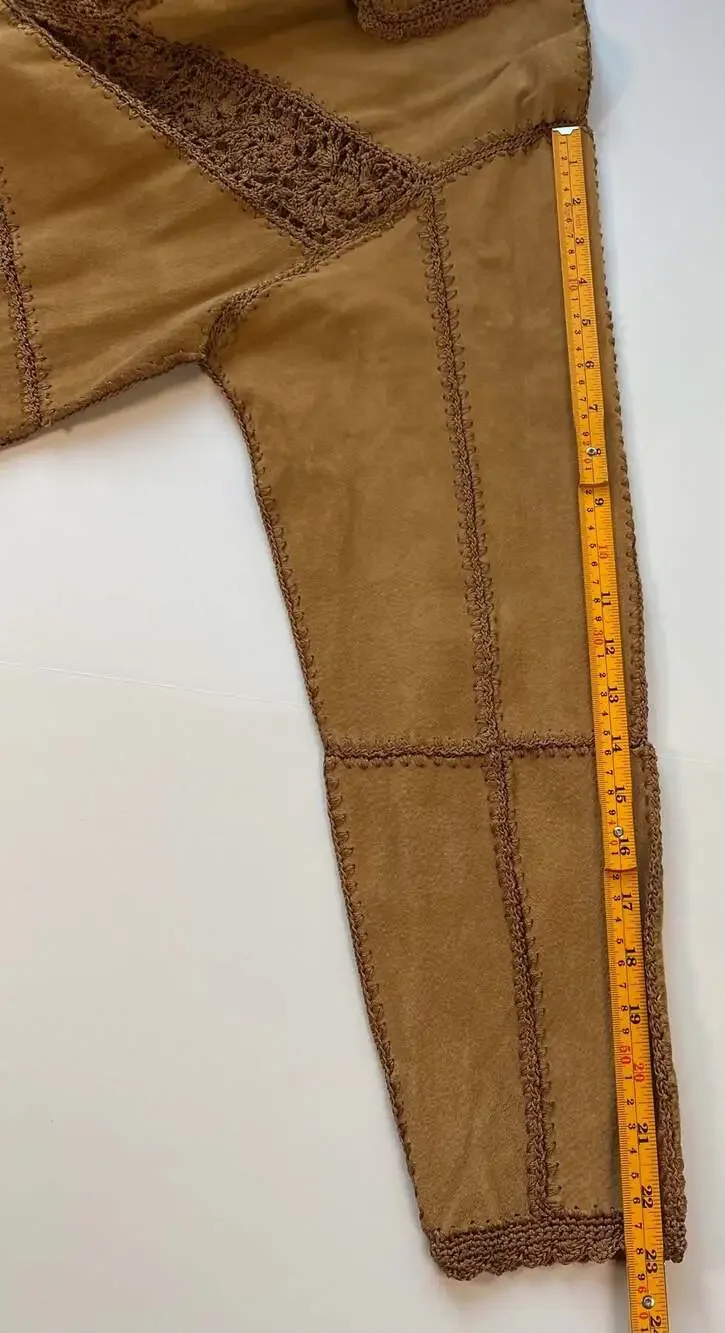 Carducci Vintage Suede Patchwork Jacket with Crochet Lace Trim Size L